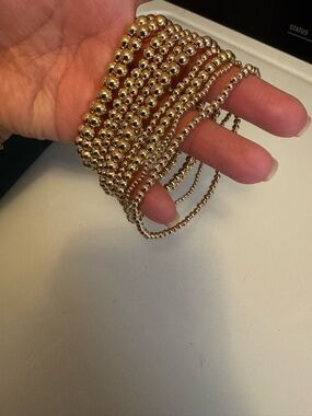 Layered Gold Beaded Stretch Bracelet Set - Women's Jewelry